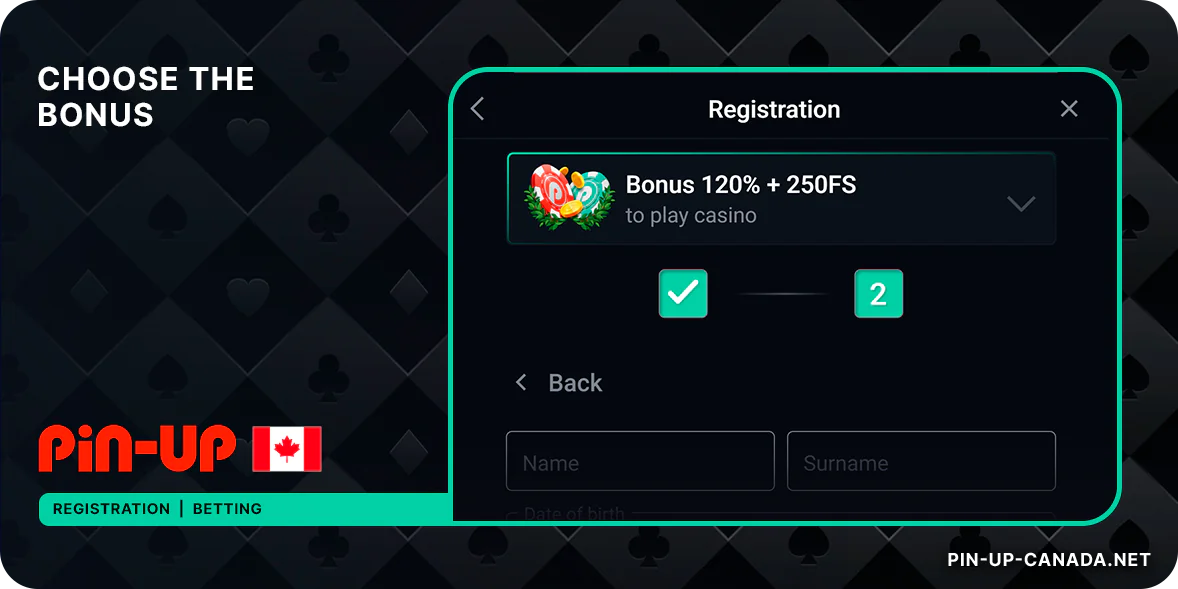 Choose from the list of bonuses - casino or betting - Pin Up