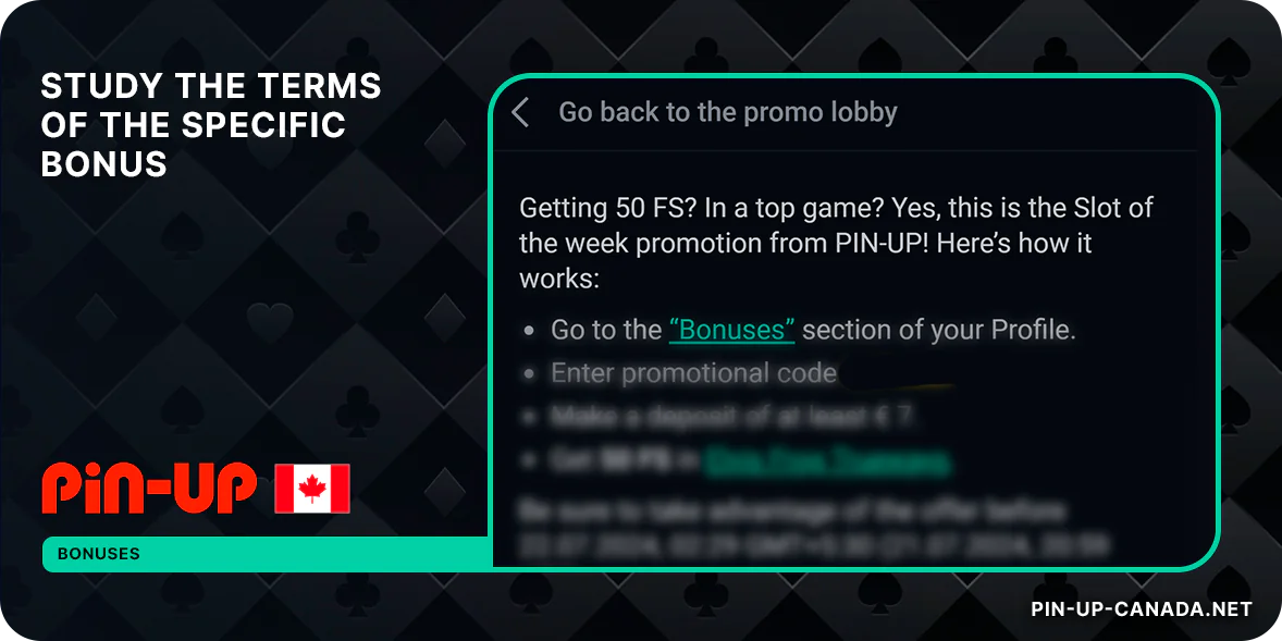 Study the terms of specific bonus by clicking on the 'Info' icon beneath the bonus description