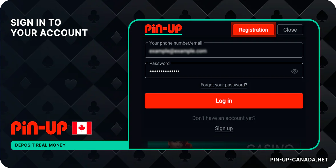 Sign in t your Pin Up account to start Deposit money