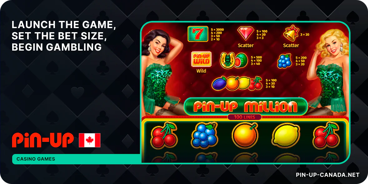 Launch the game, set the bet size and start playing - Pin Up Casino Canada