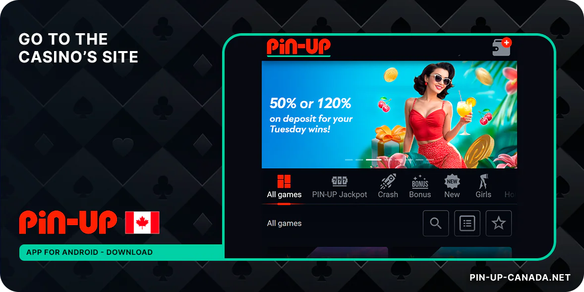 Go to the Pin Up Casino Website