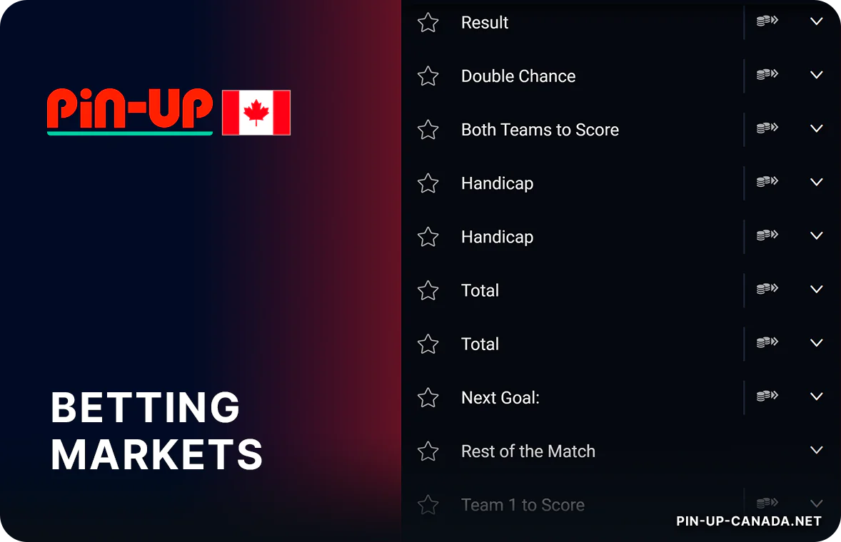 Pin Up provides wide arrange of betting markets for every sport event, simple and complex