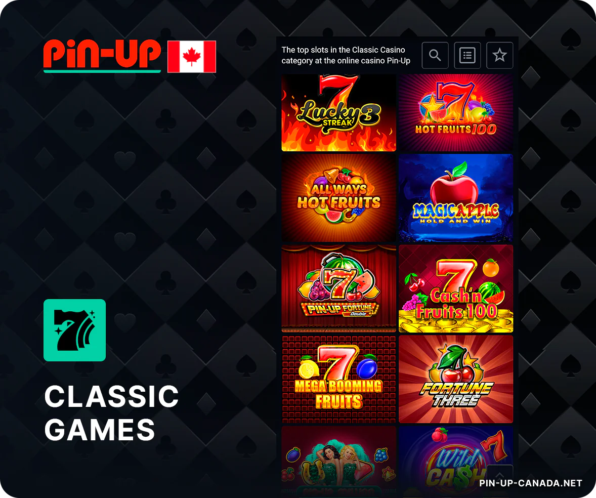 Pin Up Classic Casino Slots include 777-slots, BAR sign and similar well-known games