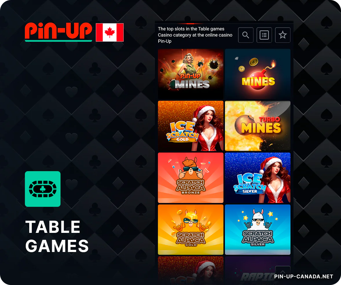 Roulette, poker, scratch cards, baccarat and also table games are available at Pin Up table games casino category