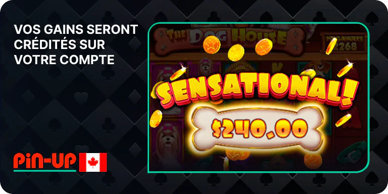 Tous les gains du jeu seront crédités sur votre compte personnel - Pin Up