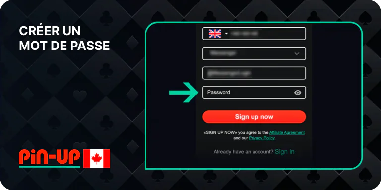 Créer un mot de passe - Pin Up Affiliates