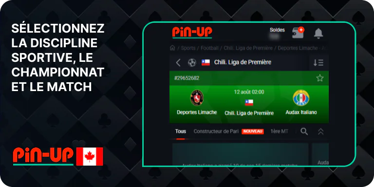 Sélectionnez le tournoi et le match - Pin Up Canada