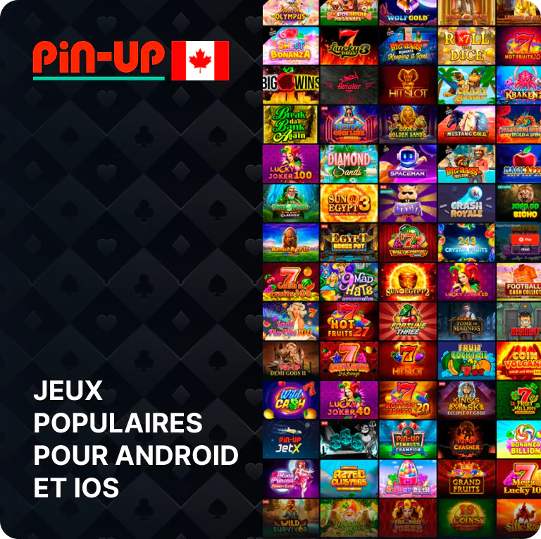 Jeux de casino les plus populaires pour Android et iOS (application mobile Pin Up Canada)