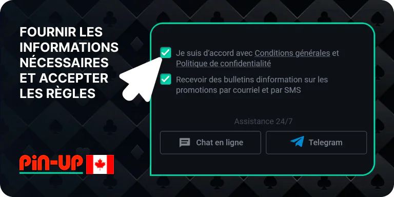Fournissez les informations nécessaires lors de l'inscription - Pin Up Aviator Canada
