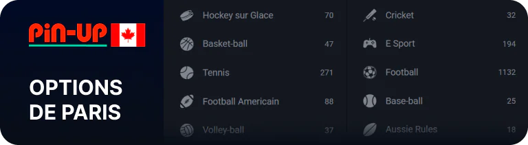 Options de paris Pin Up - pariez sur plus de 500 matchs de haut niveau