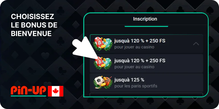 Choisissez parmi la liste des bonus - casino ou paris - Pin Up
