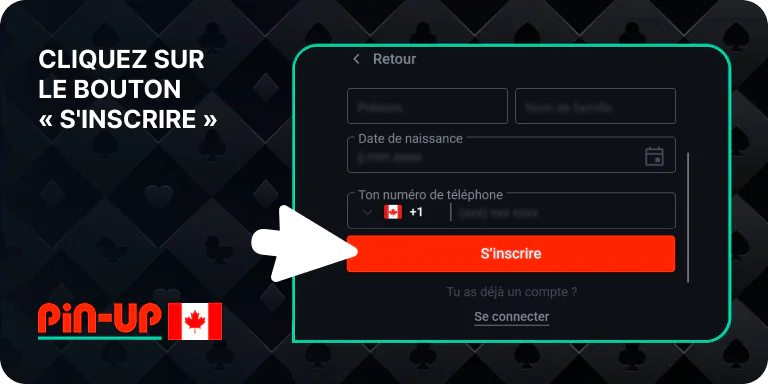 Finalisez votre inscription sur Pin Up en cliquant sur le bouton rouge « S'inscrire »