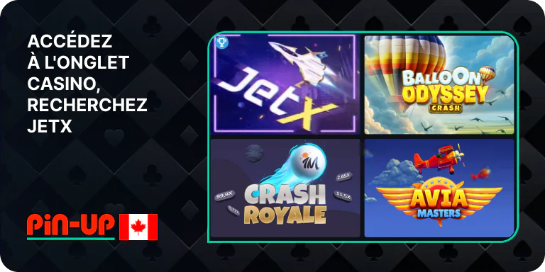 Retrouvez le jeu JetX dans la section Casino de Pin Up Canada