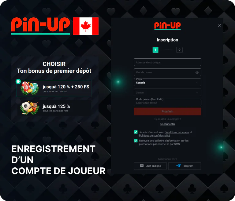 Inscription au Pin Up Casino Canada - Instructions complètes