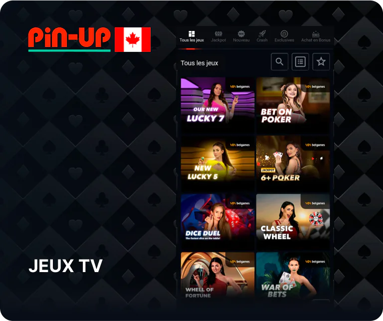 Le jeu télévisé est un mélange de casino en direct et d'émission de télévision. Les joueurs de Pin Up peuvent essayer plus de 30 jeux télévisés