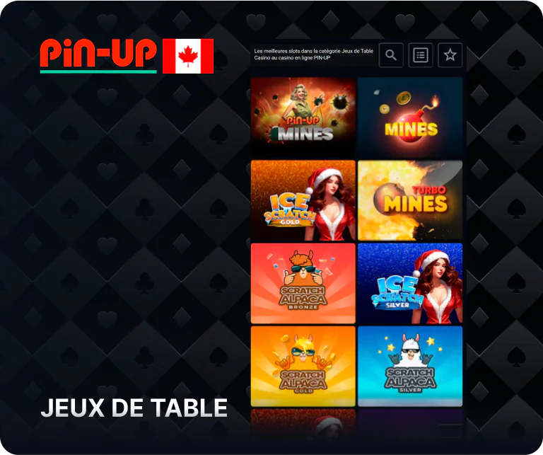 Roulette, poker, cartes à gratter, baccarat et aussi des jeux de table sont disponibles dans la catégorie jeux de table du casino Pin Up