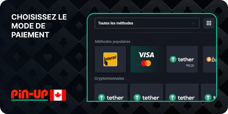 Choisissez votre mode de paiement préféré - Retrait Pin Up