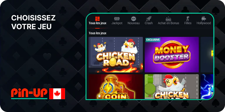 Accédez à la section Casino ou Paris sportifs, choisissez votre jeu - Pin Up
